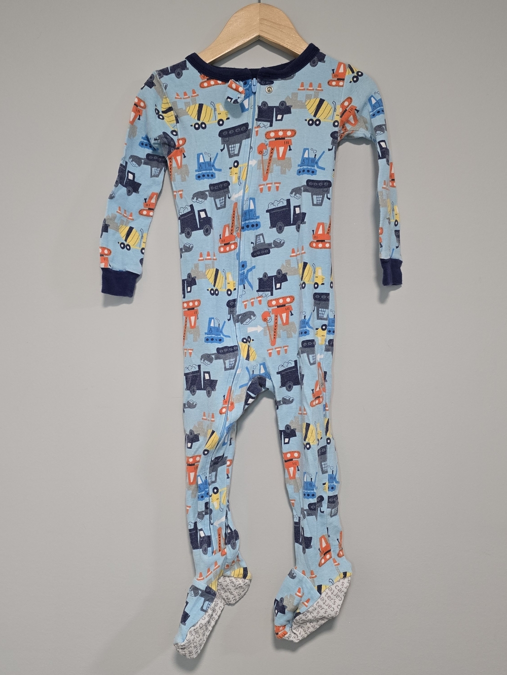 Carter's Light Blue Construction Vehicles Footed One-Piece Soft Cotton